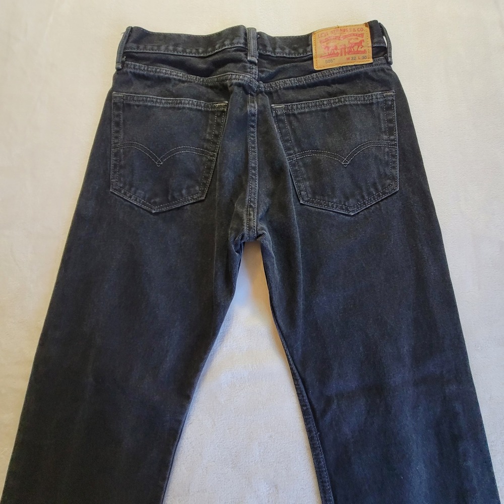 Classic Levi's 505 Regular Fit Jeans Mens 32x30 Black Straight Leg Denim - Picture 11 of 14